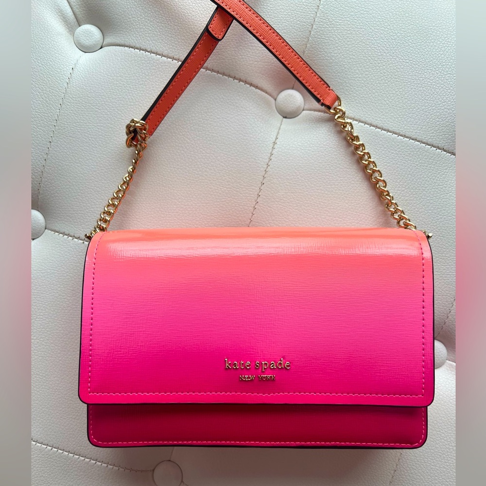 Kate Spade New York Morgan Ombre Saffiano Leather Flap Chain Wallet, Melon Ball